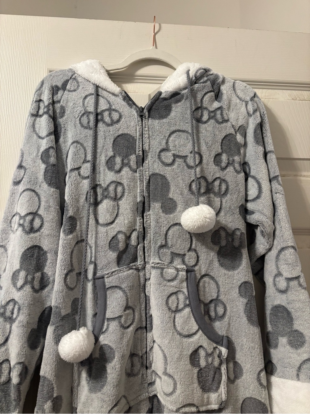 Disney Pajama Romper with Mickey Mouse ears- Cozy Gray Plush